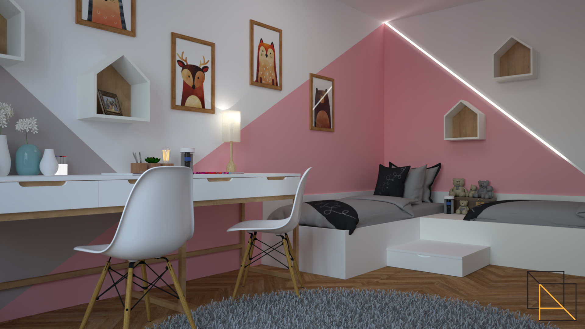 anane_interior_design_pink_girl_bed_room_wild_animals